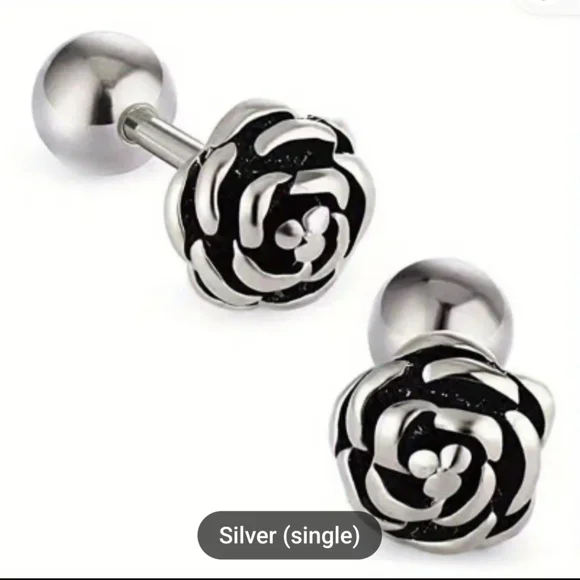 Stainless Steel Rose Flower Shape Ear Piercing Jewelry Unisex - Picture 1 of 4